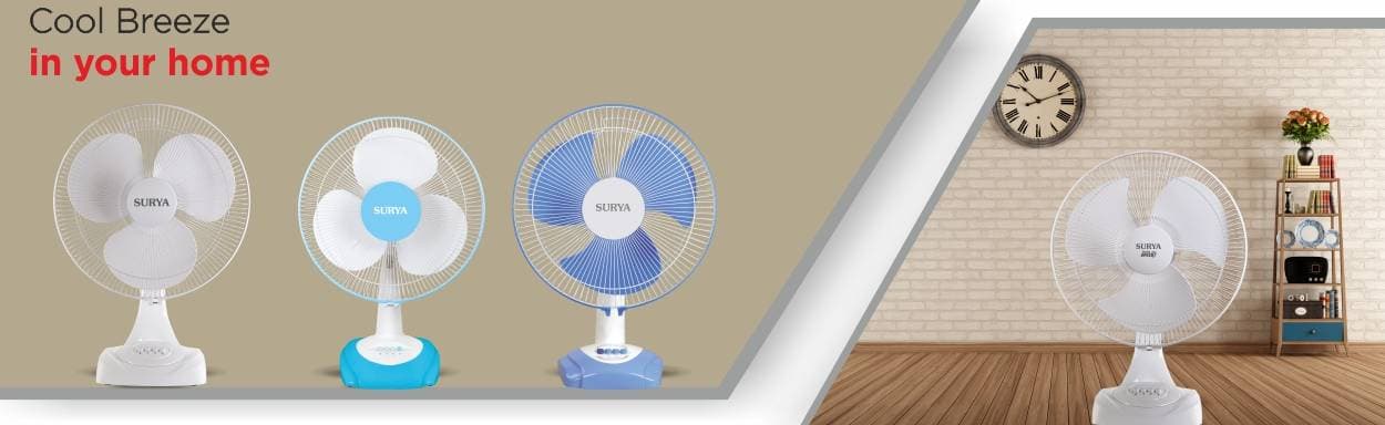 Surya Table Fans offer powerful airflow with portable convenience making them a perfect cooling companion