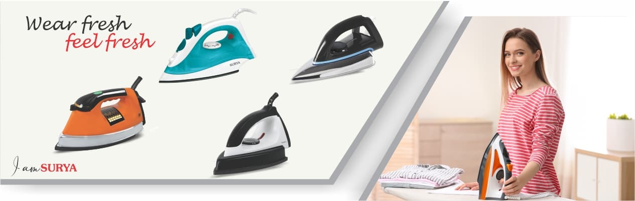 Experience efficient ironing with Surya steam irons and dry irons
